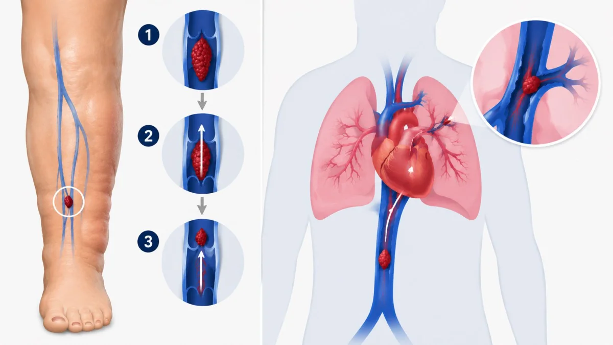 A blood clot forming inside a damaged vein